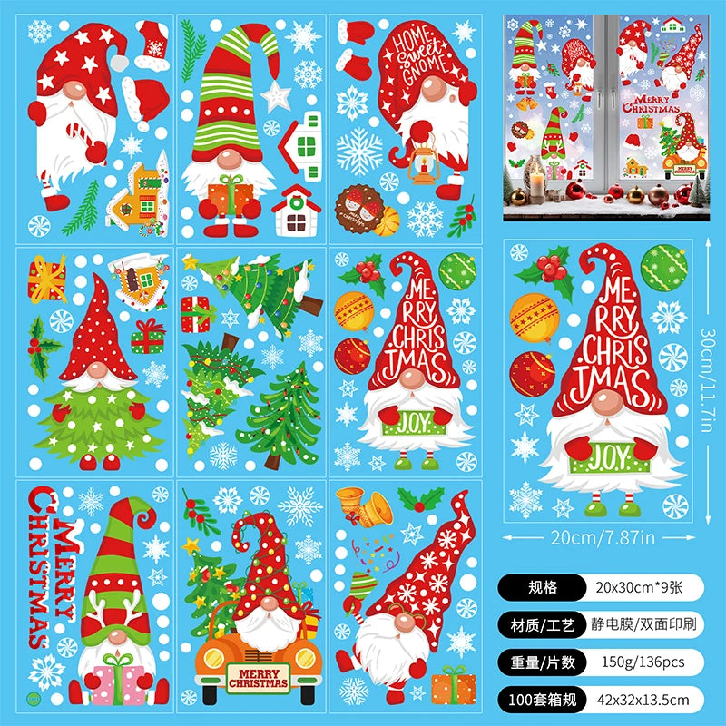 Double-Sided Christmas Window Clings Designs Snowflake Static Stickers Decoration White Xmas Ornaments Reusable Party Supplies