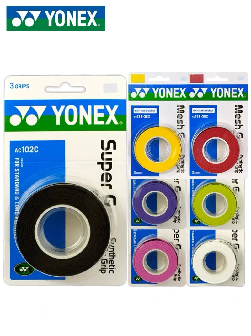 مجموعة من 3 مقابض من YONEX AC102 AC102EX 102C غراء يدوي لمضارب تنس وكرة الريشة ومضارب احترافية مضادة للانزلاق ومقبض لاصق لمضارب البادل