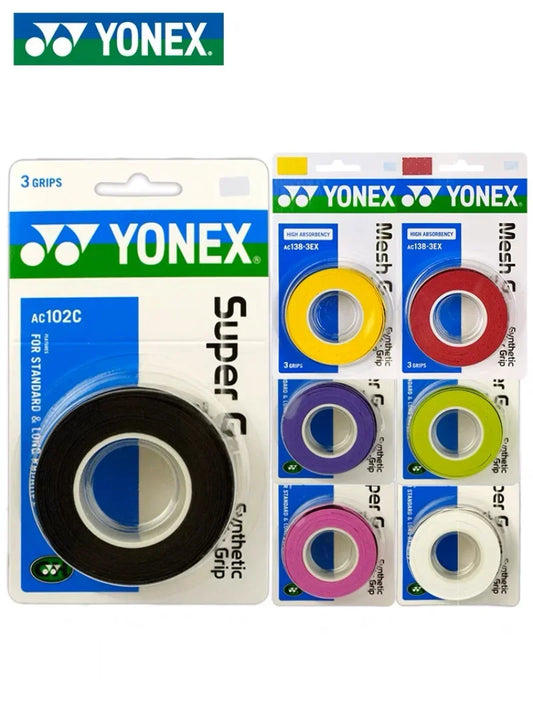 مجموعة من 3 مقابض من YONEX AC102 AC102EX 102C غراء يدوي لمضارب تنس وكرة الريشة ومضارب احترافية مضادة للانزلاق ومقبض لاصق لمضارب البادل