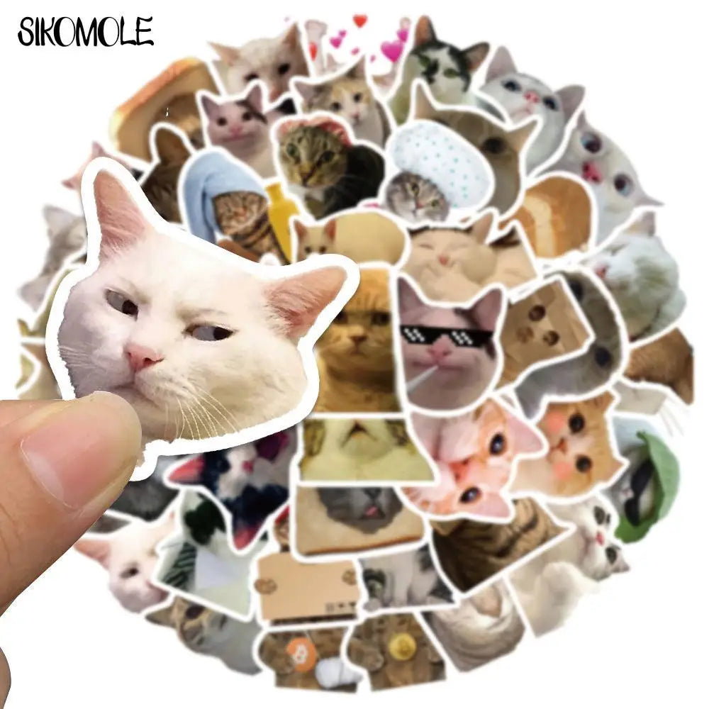 10/30/50 件猫咪 MEME 趣味动物涂鸦贴纸复古玩具 DIY 儿童手机行李摩托车笔记本电脑手提箱贴花贴纸