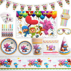 Cartoon Pocoyoed Birthday Decorations Balloons Disposable Tableware Set Paper Plates Banner for Baby Shower Supplies Kids Gifts