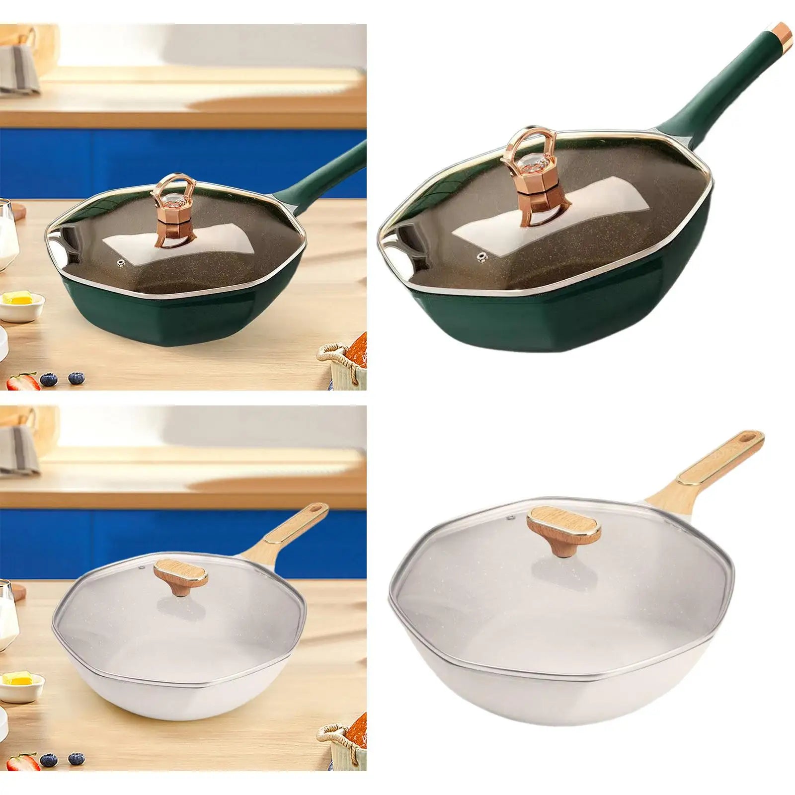 Octagonal Frying Pan Cookware with Cover Kitchen Utensils Portable Cooking Saucepan Woks for Picnic Home Camping Restaurant Egg