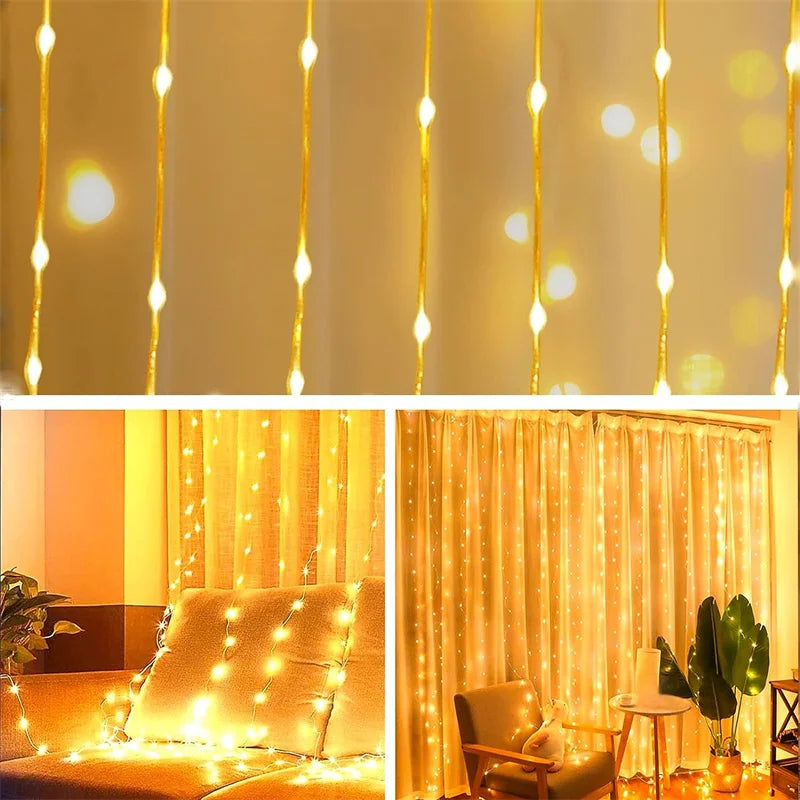 Christmas Lights LED Fairy String Curtain Lights 8 Mode Remote USB Festoon Christmas Decor For Home Holiday New Year Lamp