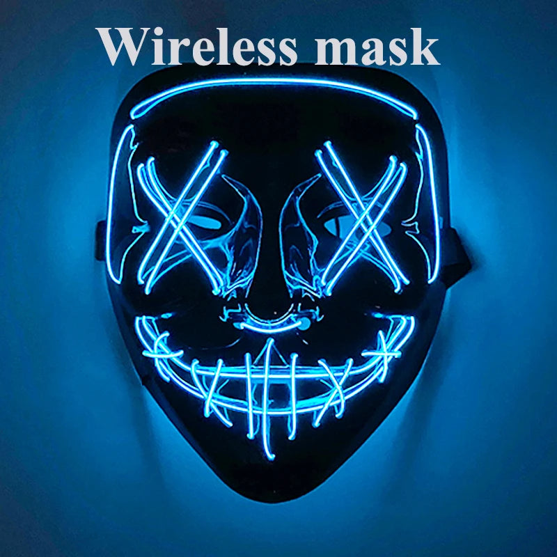 2024 Halloween Wireless Rave Mask Decor Luminous LED Purge Mask Neon Light Glowing For Carnival Dark Night