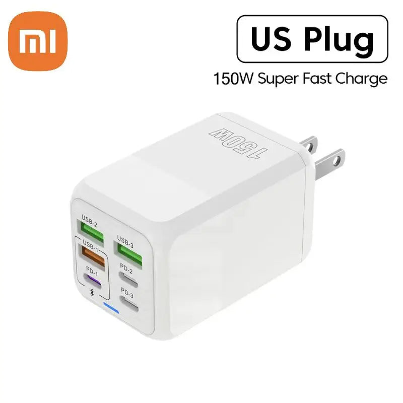 150W Super Quick Charger 6-Port PD QC 3.0 with USB-C Data Cable for iPhone, Samsung, and Xiaomi Devices Bulbusbow