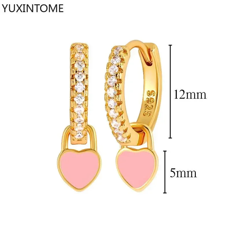  Bulbusbow 925 Sterling Silver Pink Crystal Heart Hoop Earrings – Elegant Geometric Pendant for Women