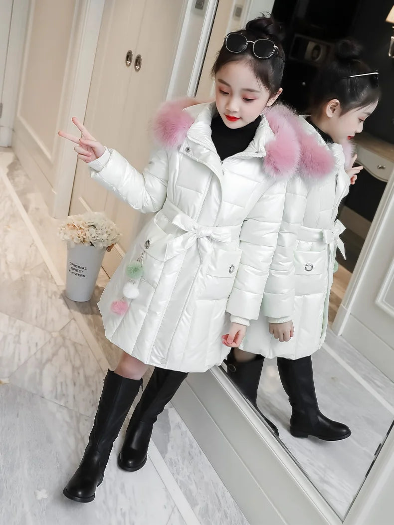 UNITIM 2024 Winter Children Girls Jacket Waterproof Hooded Shiny Thick Girls Outerwear Coat 5-14 Years Kids Teenages Girl Parka