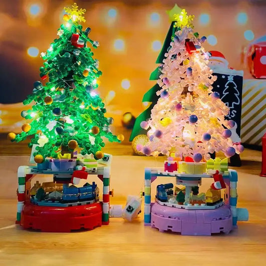 New Christmas Tree Building Blocks Music Box With Lights Christmas Ornaments Gift Assembly Small Particles For Girls Gift Toys