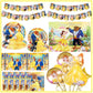 Disney Beauty And The Beast Birthday Party Decoration Tableware Supply Kit Belle Princess Paper Cup Plate Tablecloth Balloon Dec