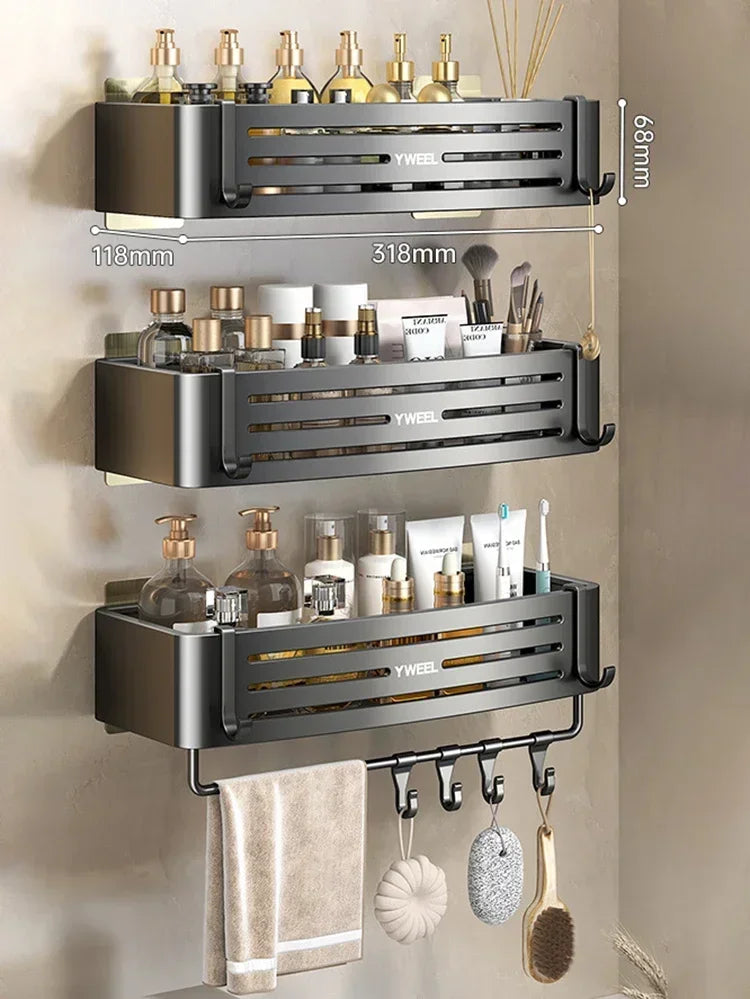 No Drill Bathroom Shelf Bathroom Makeup Shampoo organizer Aluminium Bathroom Organizer Shower Shelf Bathroom Accessories