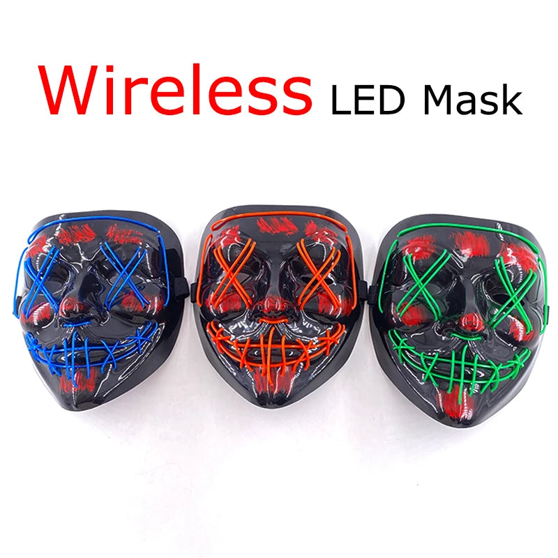 Wireless Halloween Scary Glowing Mask Luminous LED Purge Mask Horror Cosplay Neon Light Up Party Mask Festival Costume Supplies