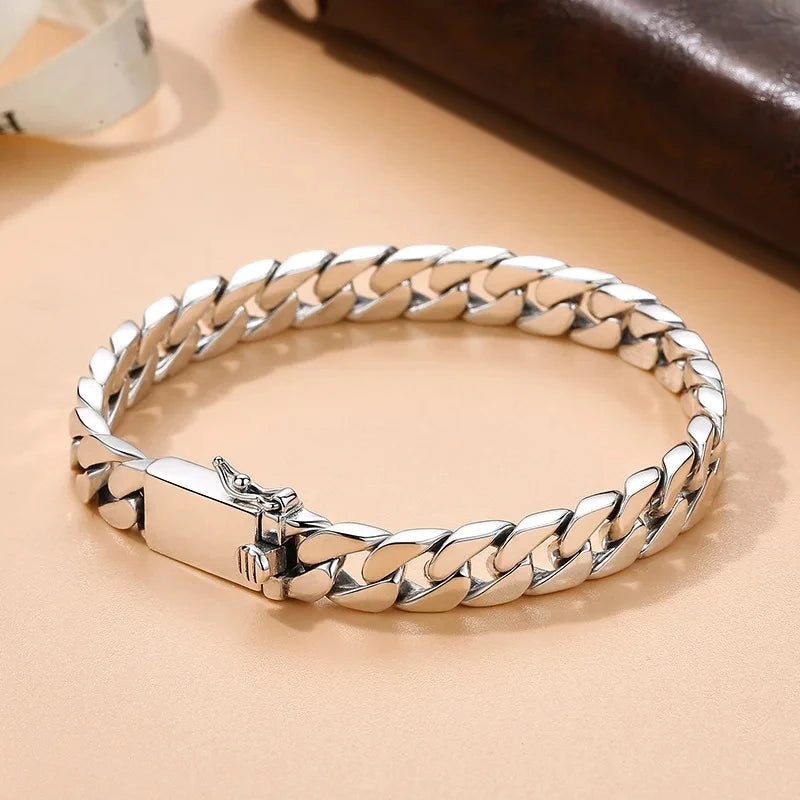 100% S925 Sterling Silver Bracelet 8MM Punk S925 Silver Jewelry Never Fade Carry certificate Men Women Jewelry Gifts