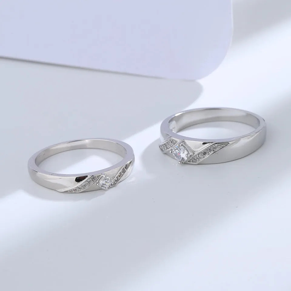 Buyee 925 Sterling Silver Couples Ring Sets White Zircon Simple Ring Finger for Woman Men Fashion Wedding Fine Jewelry Circle