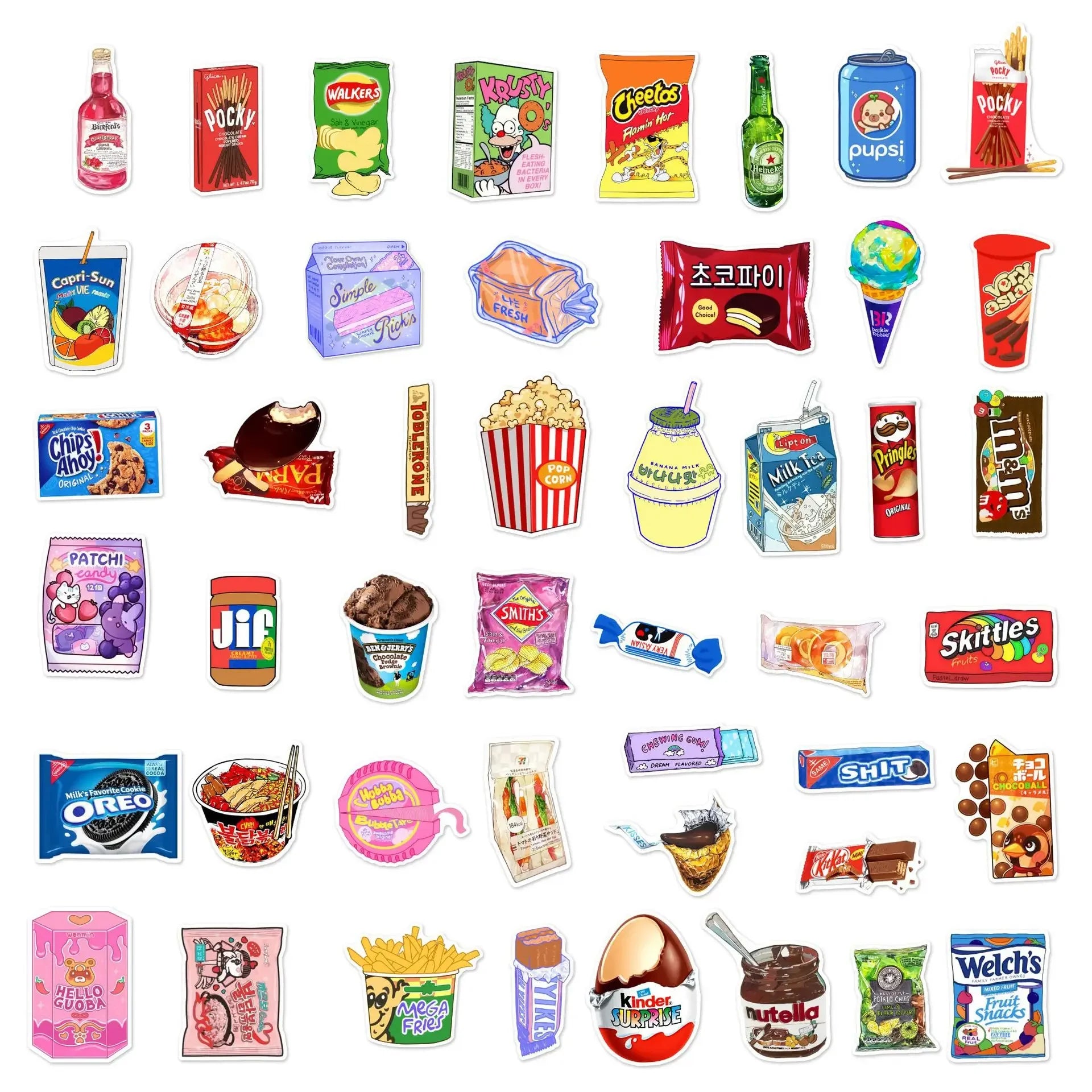 10/30/50Pcs Cartoon Snack Bag Waterproof Graffiti Sticker Aesthetic Decorative Luggage Laptop Cup Phone Scrapbook Kids Stickers