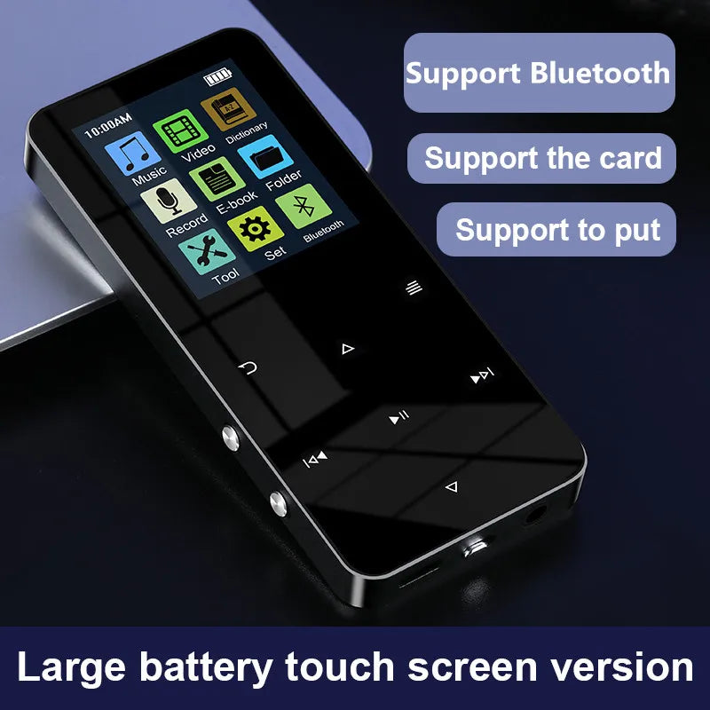 NEW2.0 Inch Metal Touch MP3 MP4 Music Player Bluetooth 5.0 Supports Card, with FM Alarm Clock Pedometer e-Book Built-in Speaker