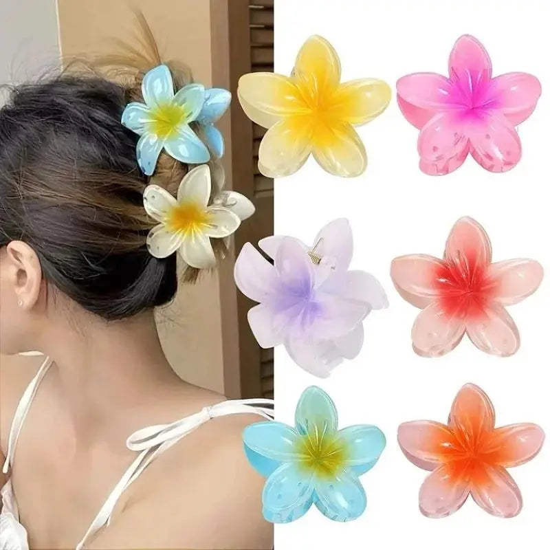 1/2Pcs Gradient Colored Flower Acrylic Hair Claws Clip Women Girls Sweet Hairpins Beach Hawaiian Style Hair Accessories