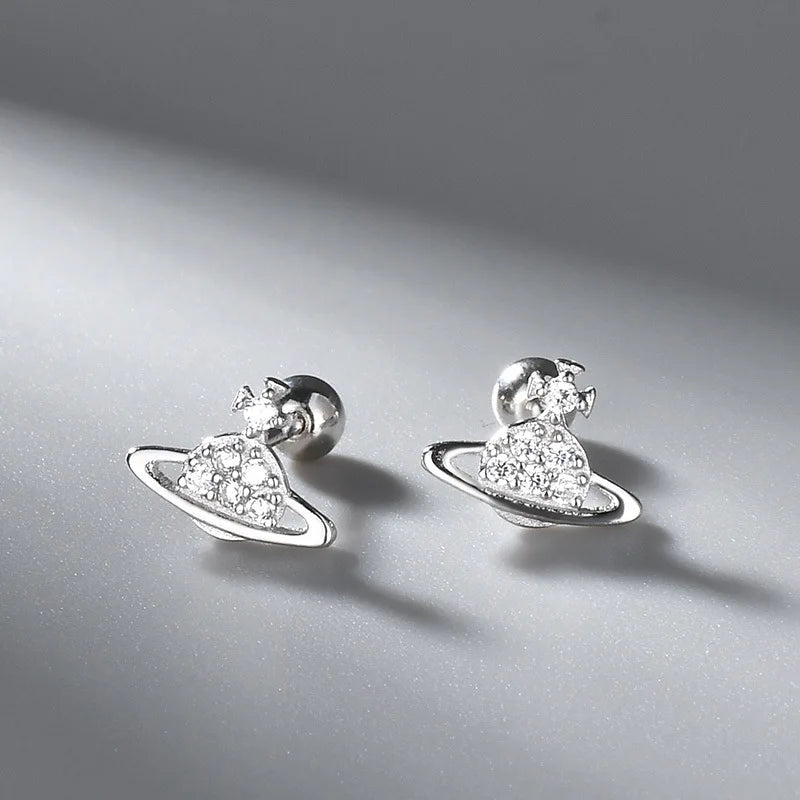 Trendy Silver Screw Back Helix Stud Earrings with Sparkling Cubic Zirconia by Bulbusbow