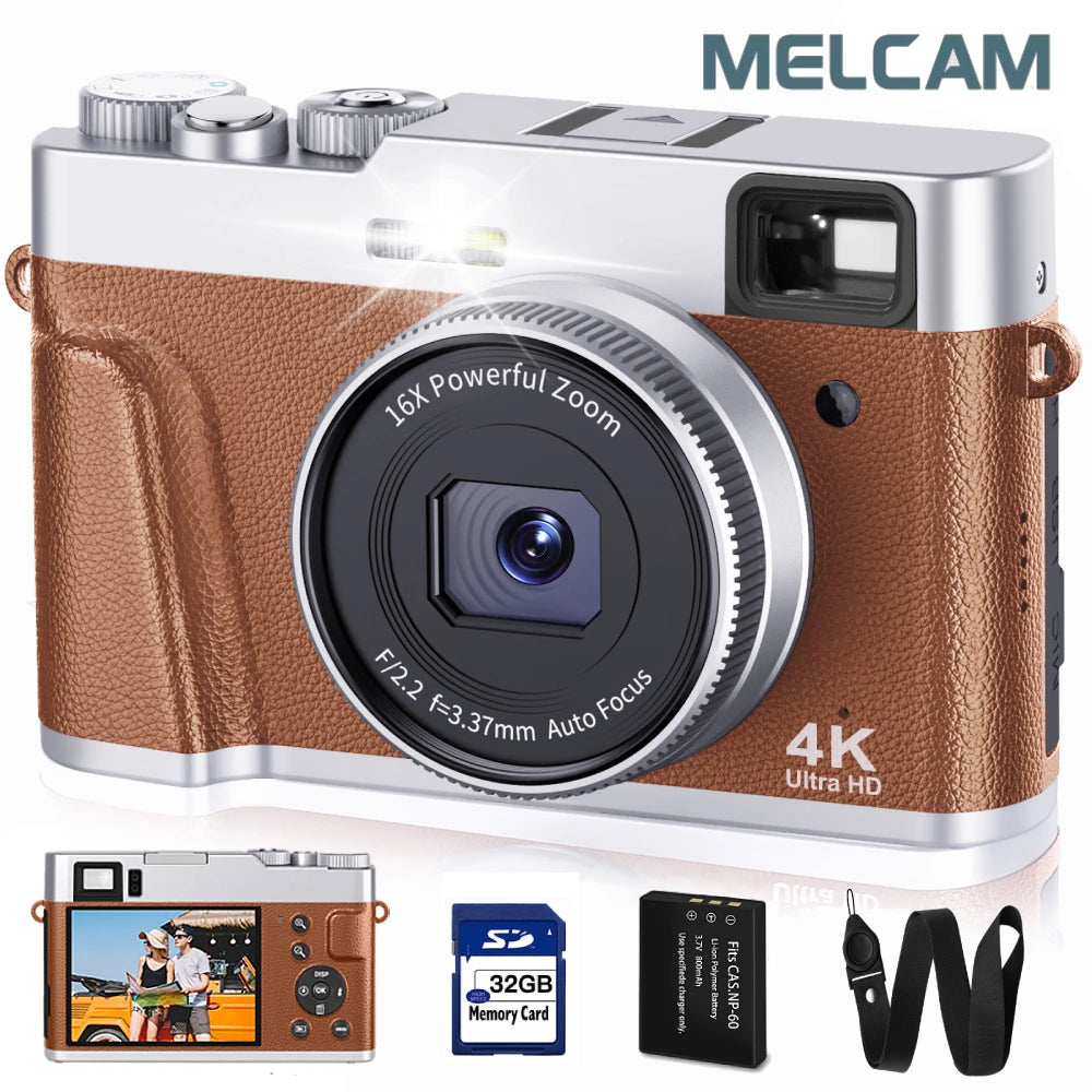 Bulbusbow 4K Digital Camera Auto Focus 48MP Vlogging Camera for YouTube and Anti-Shake Video Camera with Viewfinder Flash & Dial (Brown)