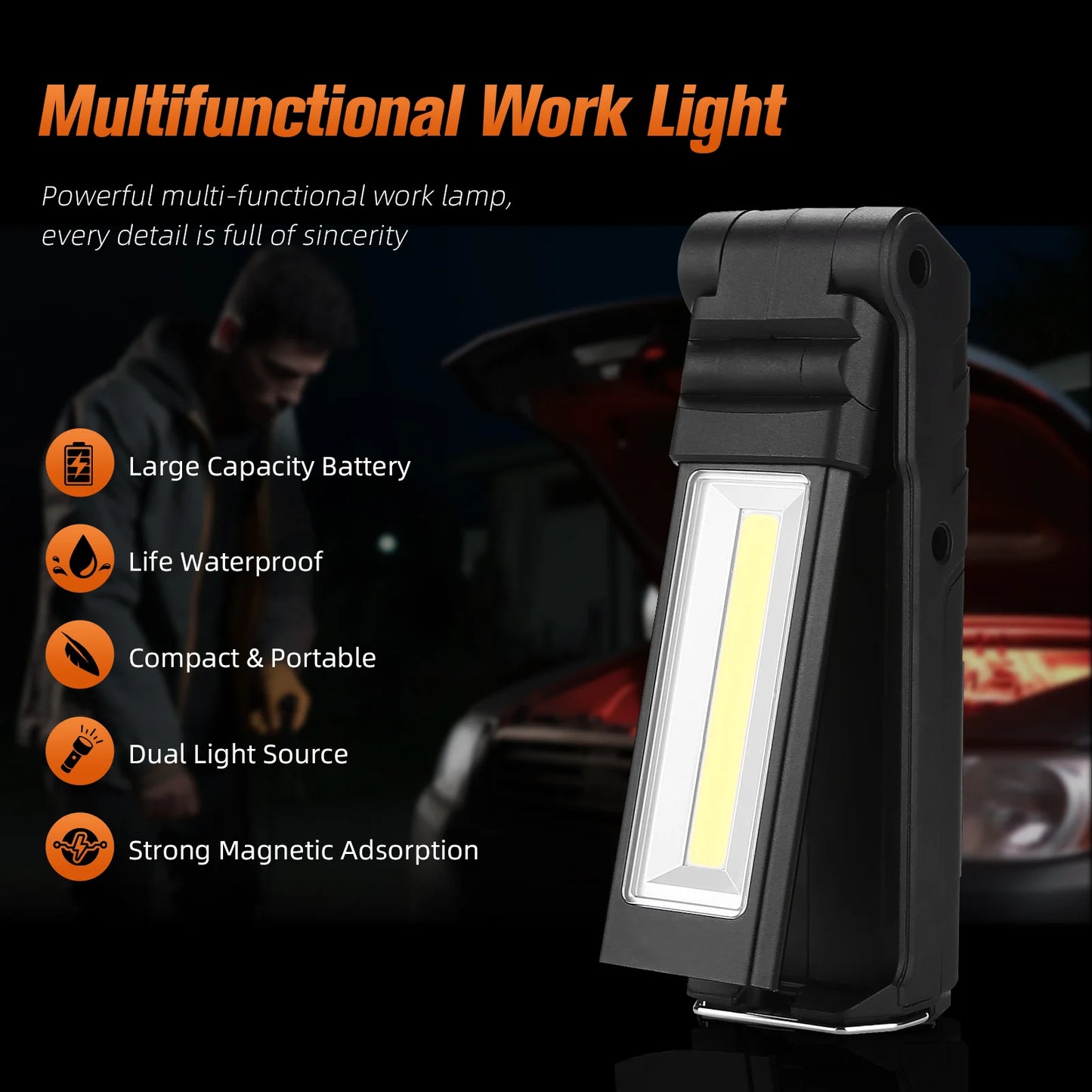 SUPERFIRE G15/S LED flashlight + COB Work Light With Magnetic USB Rechargeable Built-in Battery Set Multi Function Folding Torch