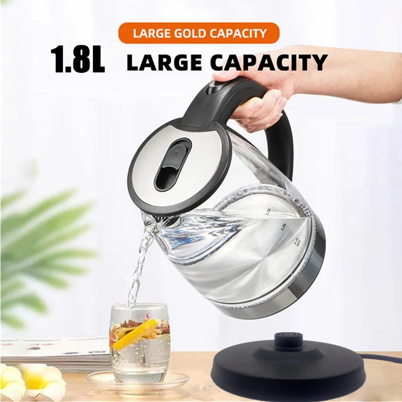 1.8L 220V Electric Kettle Stainless Steel Glass Health Preserving Pot Electric Water Heater with Blue Led Light Kitchen Tools