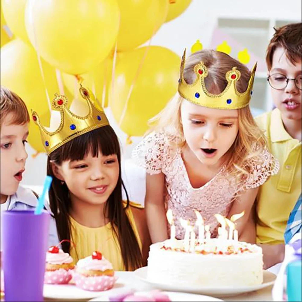 1-10PCS Golden Birthday Crown Hats Non-woven Fabric Rhinestone Prince Princess Crowns For Birthday Parties Children's Day Gifts