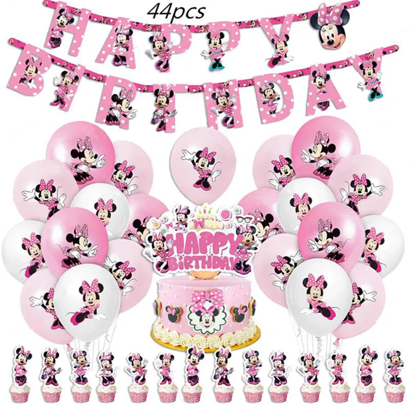 Disney Minnie Mouse Birthday Decorations Tableware Set Balloons Banner Tablecloth Backdrop Mask Kids Party Supplies For Girl