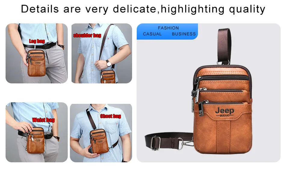 JEEP BULUO Men Shoulder Messenger Bags Small Multi-function Sling Chest Bag Legs Waist Bag For Man New Fashion Casual Crossbody