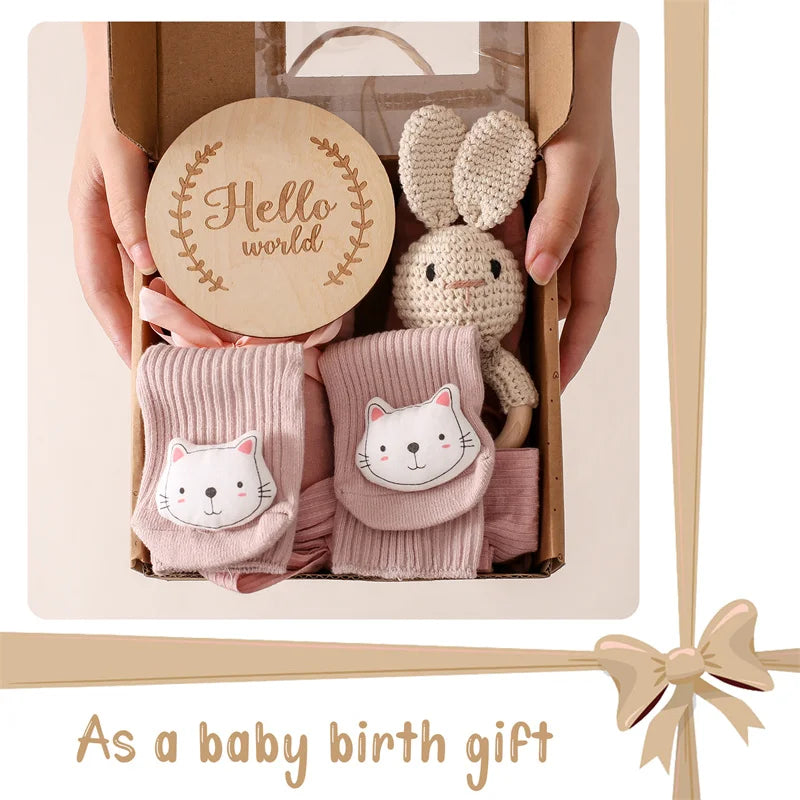 Baby Towel Newborn Accessories Photography Props Keepsakes Memories Milestone Cards Baby Birth Monthly Bath Rattle Toy Set Gifts