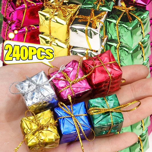 240/12x Color Mini Gift Box Hanging Pendants for Xmas Tree Ornaments Square Foam Gifts Boxes New Year Party Home Decor Supplies