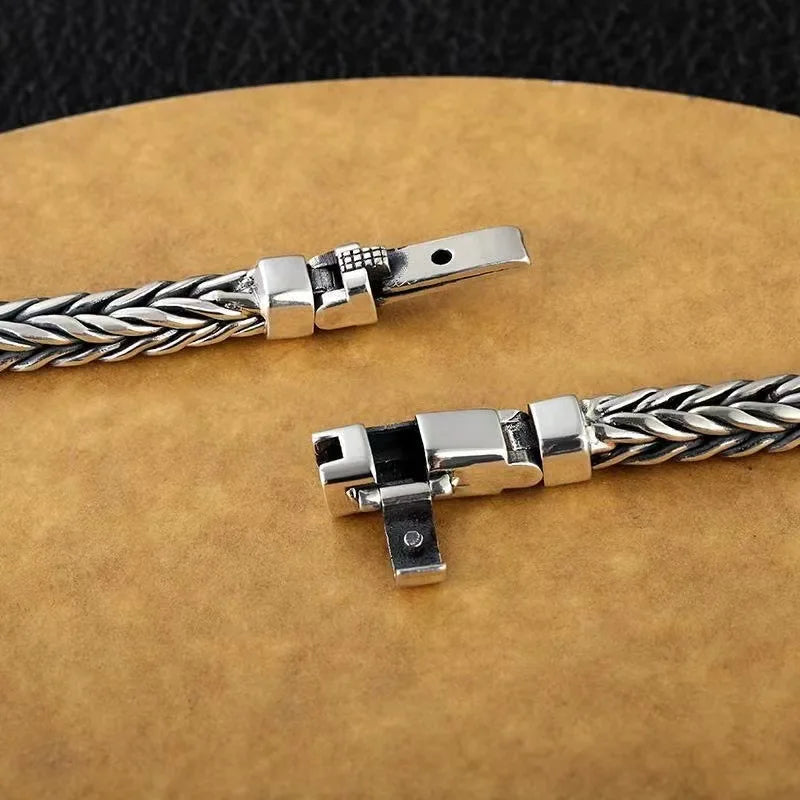 Factory Price 100% Real Solid S925 Silver Handmade Woven Retro Domineering Style Ppersonality Keel Man and Woman Bracelets