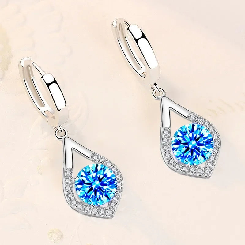 Bulbusbow 925 Sterling Silver Heart Drop Earrings with Blue, Pink, White & Purple Crystal Zircon and Sapphire