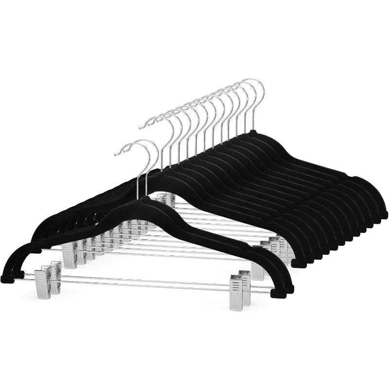 Velvet Skirt Hangers 36 Packs Ultra Thin Velvet  with Clips Non Slip Velvet Pant Hangers Space Saving Clothes