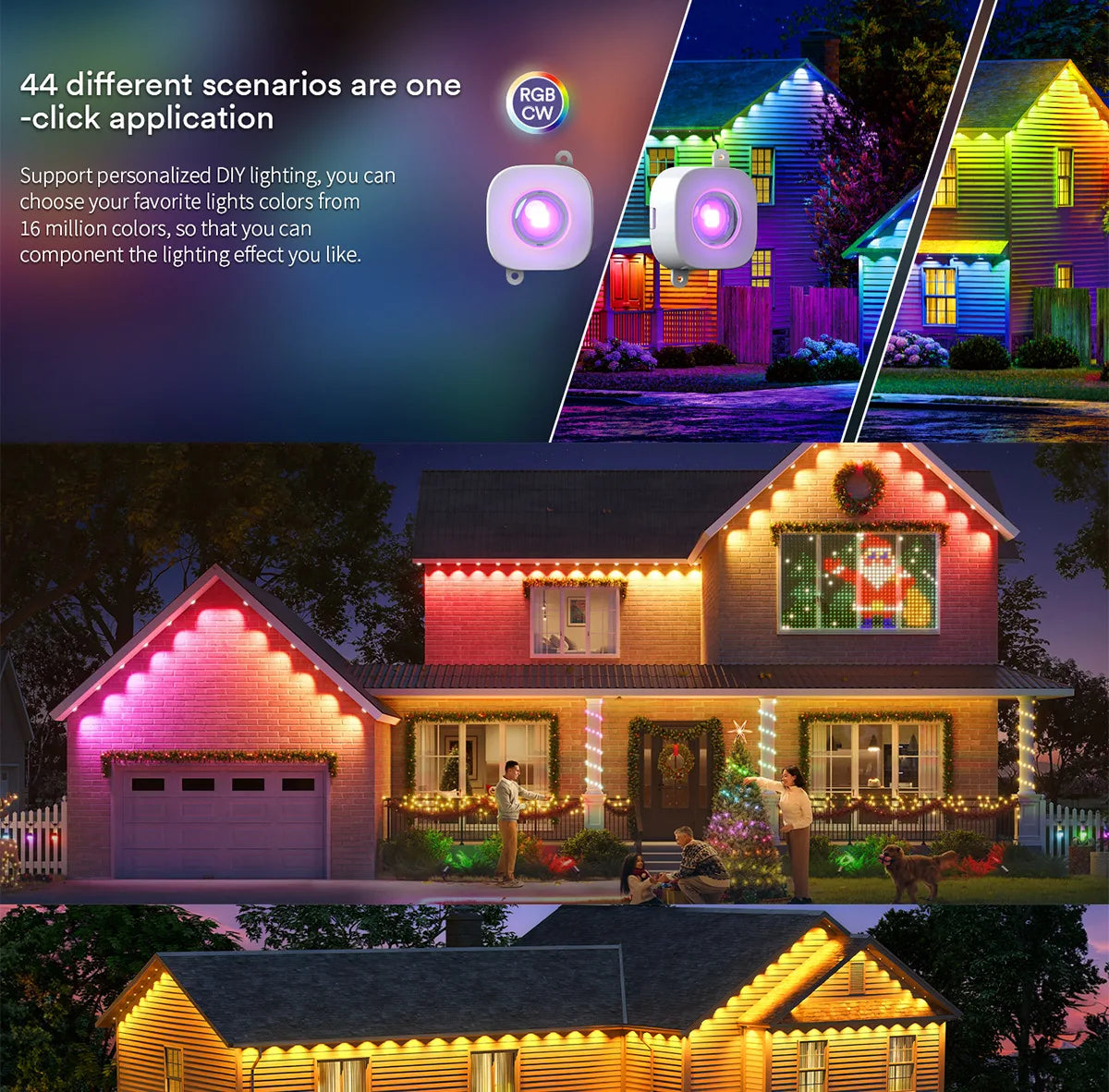 Permanent Outdoor Lights Smart RGBIC Eaves LED Lights Festival Flashing Lighting Fairy String for Christmas Holiday Decorations