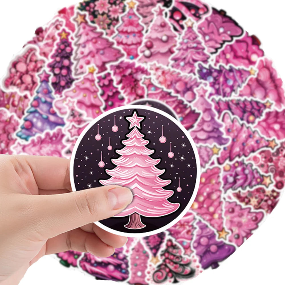 10/30/50pcs Kawaii Cartoon Pink Christmas Tree Aesthetic Stickers Decals Laptop Notebook Phone Diary Suitcase Cute Sticker Toys