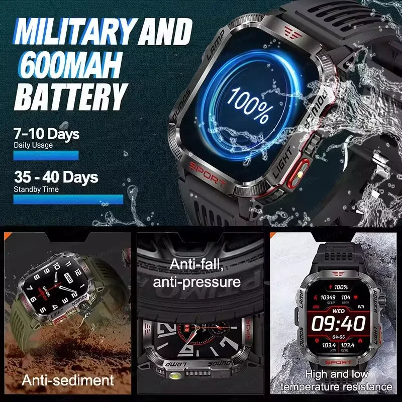 2024 New Military Outdoor Sport Smart Watch Men's 600 mAh Battery Waterproof GPS Track Call For Xiaomi Health Fitness Smartwatch