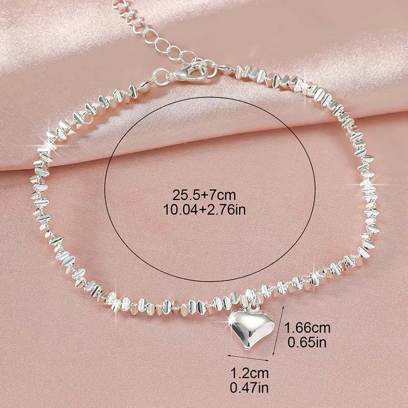 Sparkling Thin Chain Anklet For Women Zircon Heart Cross Pendant Double Layer Bracelet On Leg Foot Trendy Summer Beach Jewelry