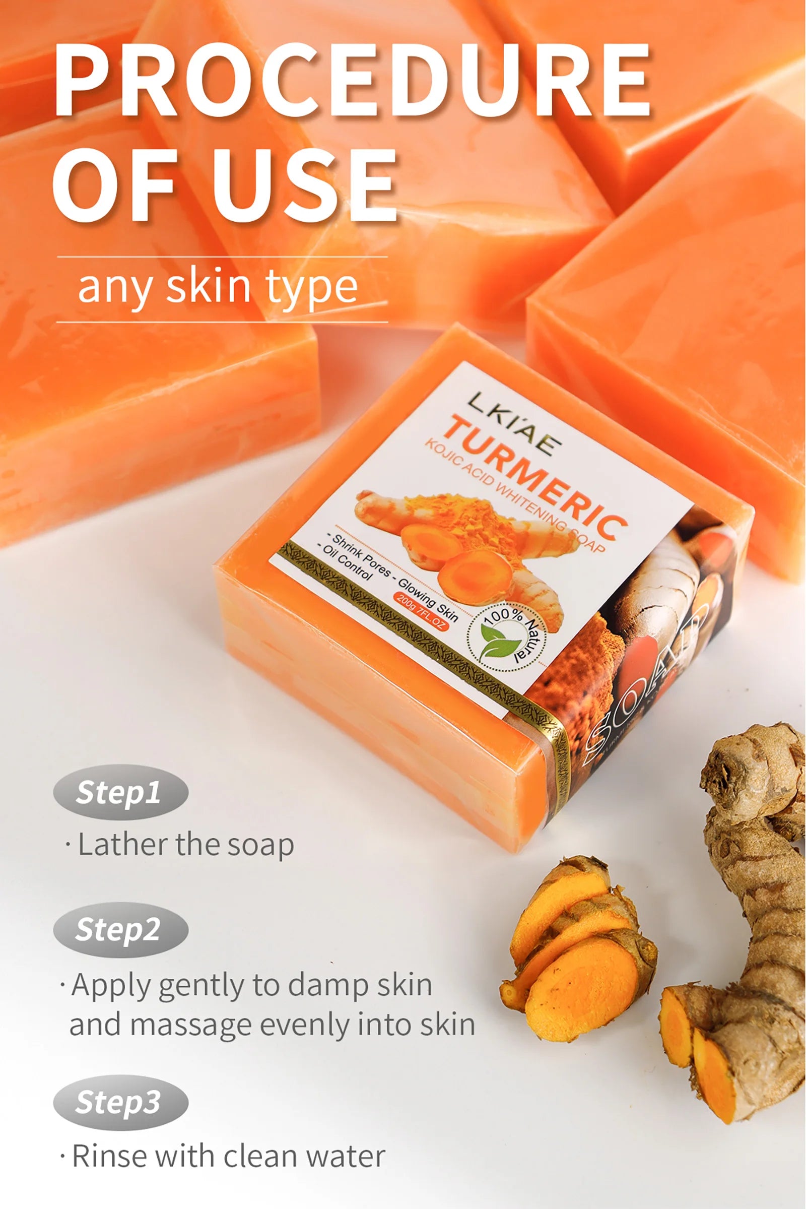 Oem Foam Anti Acne Kojic Acid And Tumeric Extract Whitening Bath Organic Herbal Handmade Soap For Pimples 200g/7fl.oz