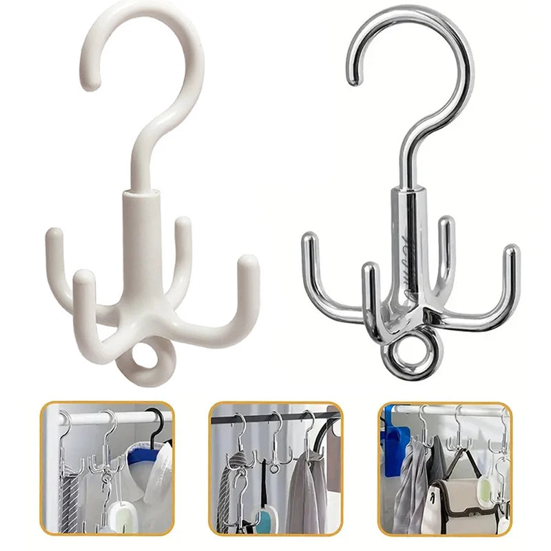 1pc Multifunctional Rotating Plastic Hook Punch Free 4-Claw Rotation Coat Hanger Belt Organizer Wardrobe Belt Hanger