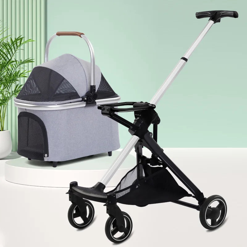 Luxury Pet Stroller Light Dog Carrier Pet Pram 4 Wheels 2 in 1 Foldable Pet Cat Travel Stroller for Small Medium Dog