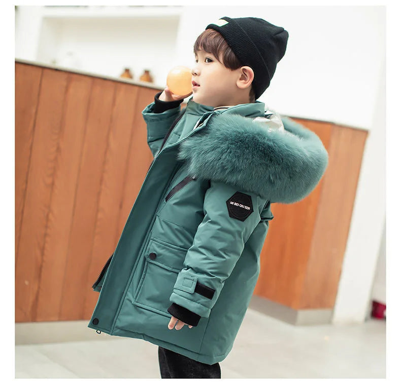 Children Winter Down Jacket Boy toddler girl clothes Thick Warm Hooded faux fur Coat Kids Parka spring Teen clothing Outerwear