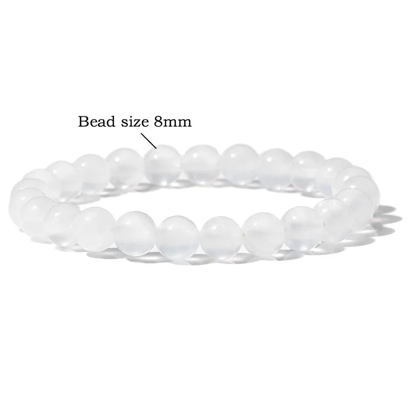 100% Real Natural Gypsum Stone Bracelet White Selenite Bracelets For Women Men 6 8 10 MM Beads Bracelet Stretch Bracelet Jewelry