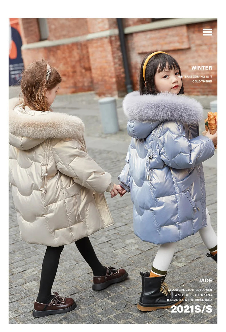 2024 Girl Winter Down Jacket Faux Fur Waterproof Hooded Long Girl Winter Outerwear Coat 5-16 Years Teenage Girl Parka Snowwear