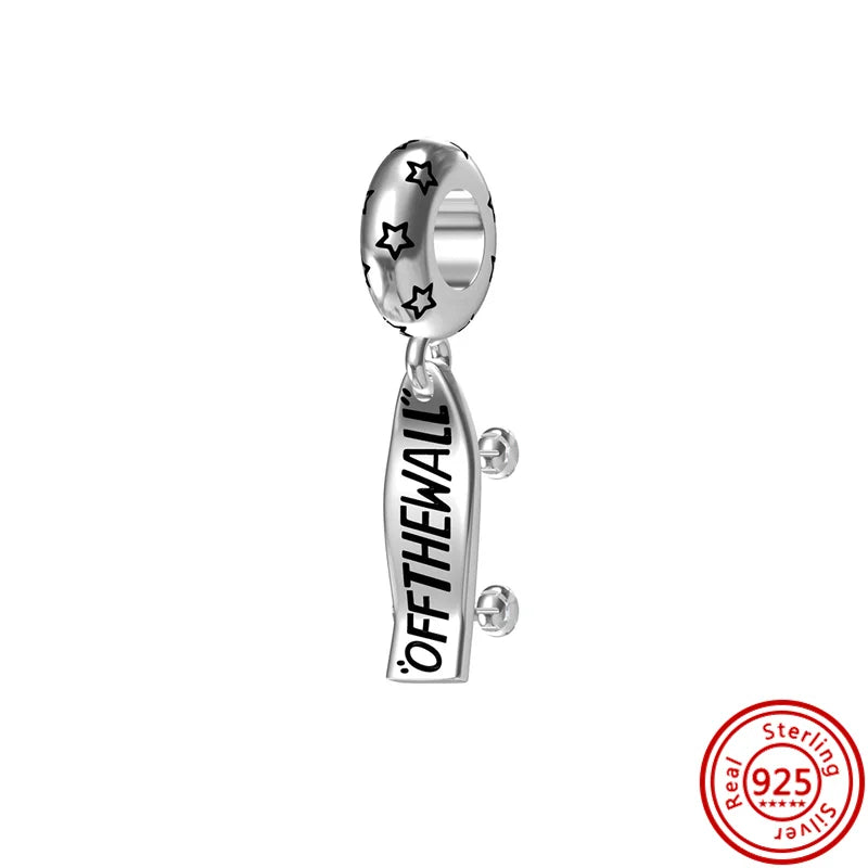 925 Silver Skateboard Football Baseball Basketball Guitar Pendant Fine Beads Fit Original Pandora Charms Bracelet DIY Jewelry