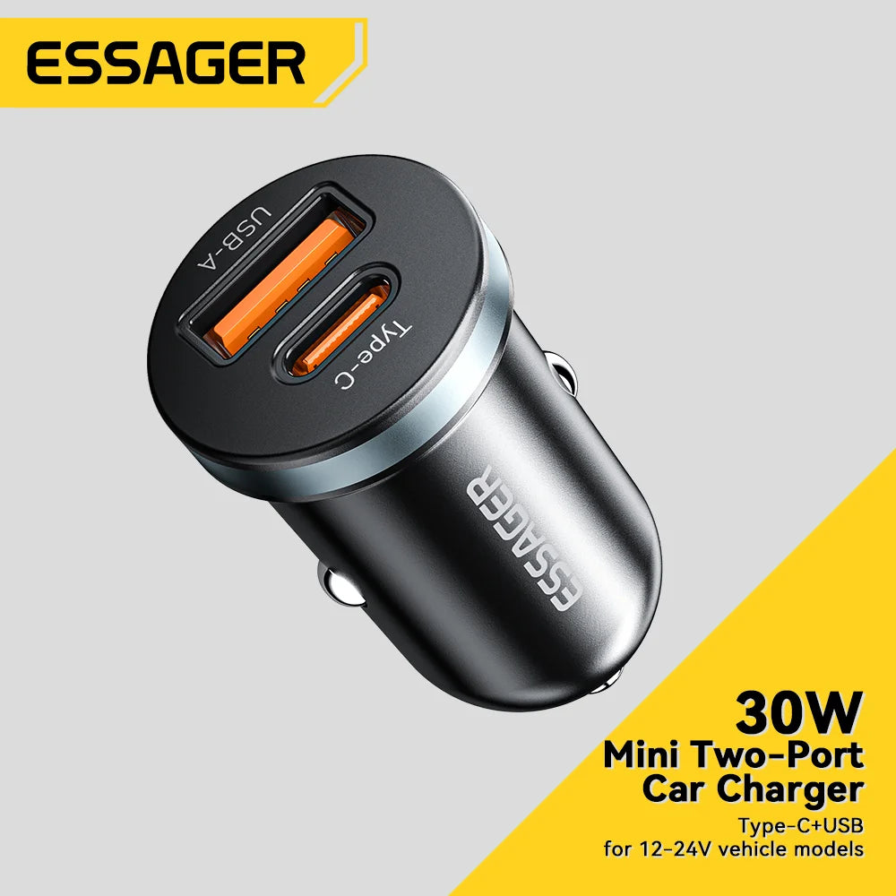 Essager 30W USB C Car Charger Type C Quick Charger PD QC 3.0 SCP 5A Fast Charging Car Phone Charge For iPhone Xiaomi Samsung