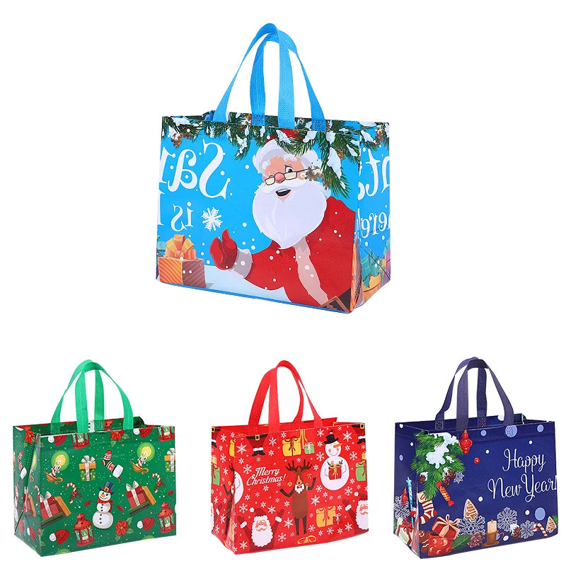 4pcs Christmas Gifts Bags Fabric Xmas Tote Bags Candy Cookie Snack Packing for Christmas New Year 2024 Party Supplies Noel