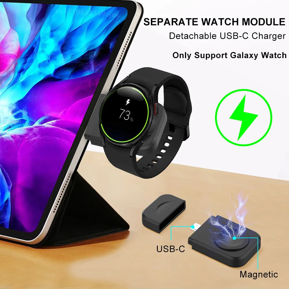 无线充电器三合一适用于 Galaxy Watch 5/5 Pro/4 快速充电站适用于三星 Galaxy S23 S22 S21 可折叠充电器支架