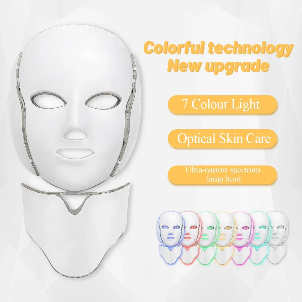 7 Colors Led Facial Mask Led Korean Photon Therapy Face Care Machine Light Therapy Acne Mask Neck Beauty Led Mask