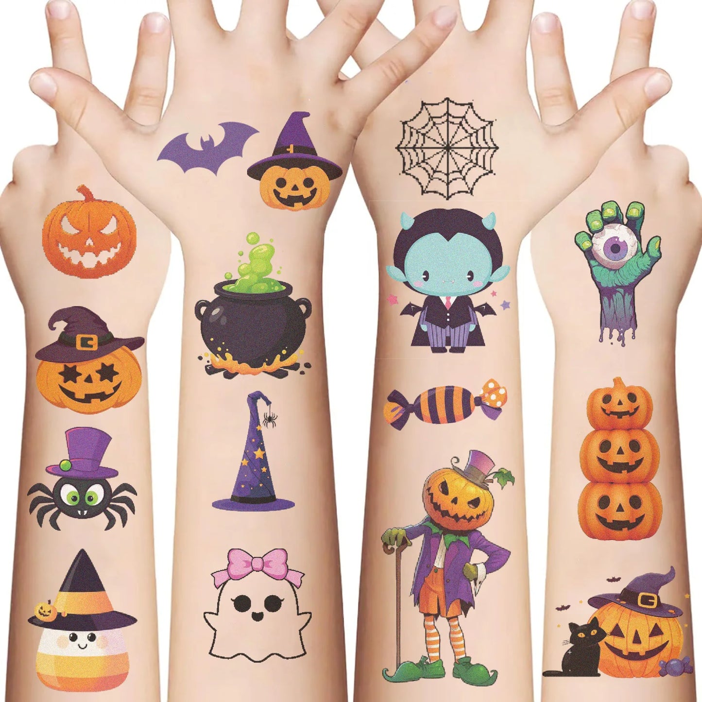 10 Sheets Halloween Pumpkins Tattoo Sticker Temporary Fake Tattoo Arm Hands Body Waterdichte Tatouages Pour Kids Toy Gift