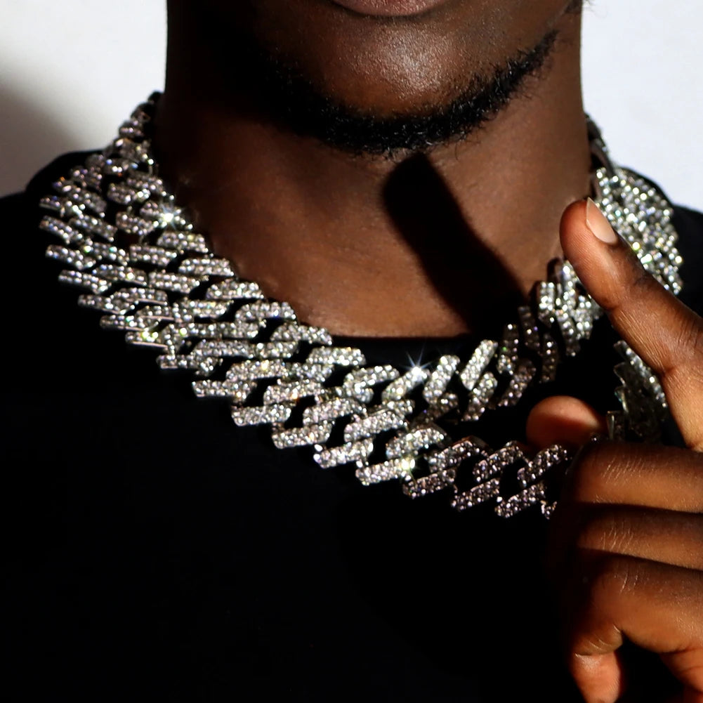 Punk Hip Hop Iced Out Rhinestones Cuban Chain Necklace For Men Women Bling Crystal Prong Cuban Link Choker Necklace Jewelry Gift