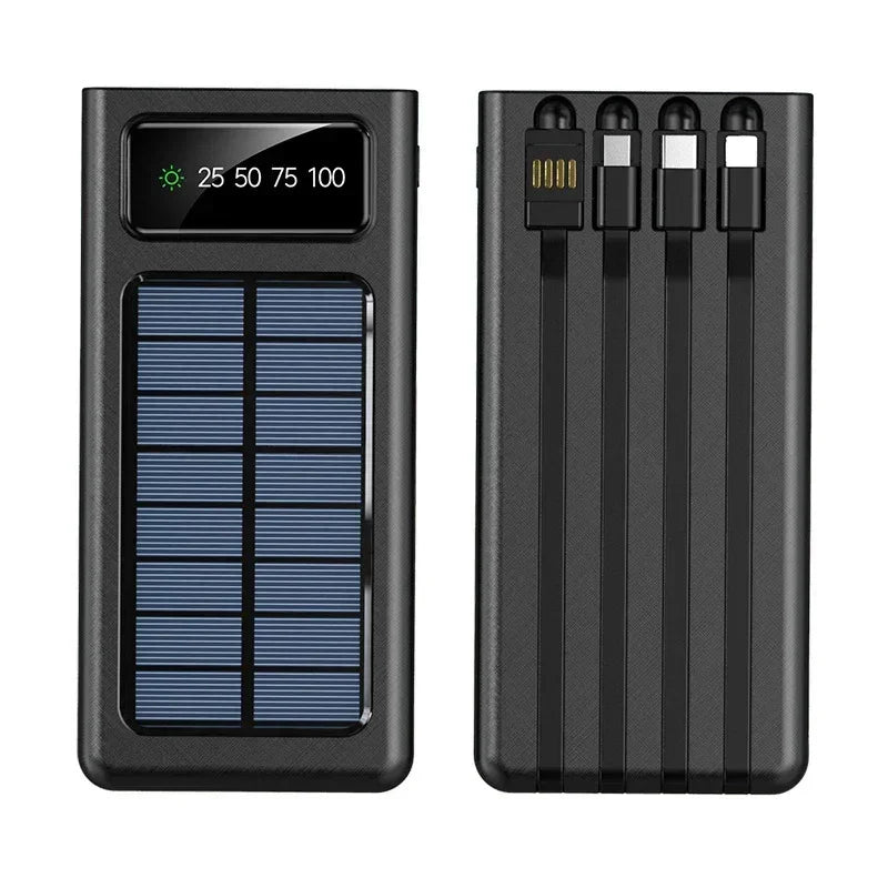 Lenovo 200000mah Solar Power Bank Built 4 Cables Portable Fast Charging Usb Ports Charger Powerbank For Iphone Xiaomi Samsung